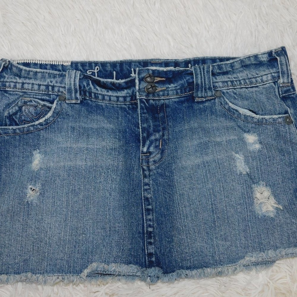 Industrial Cotton Denim Mini Skirt  Size 7 Raw Hem